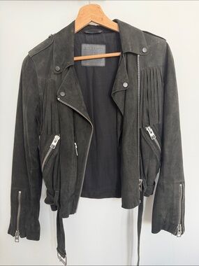 All Saints Suede Black Jacket Fringe